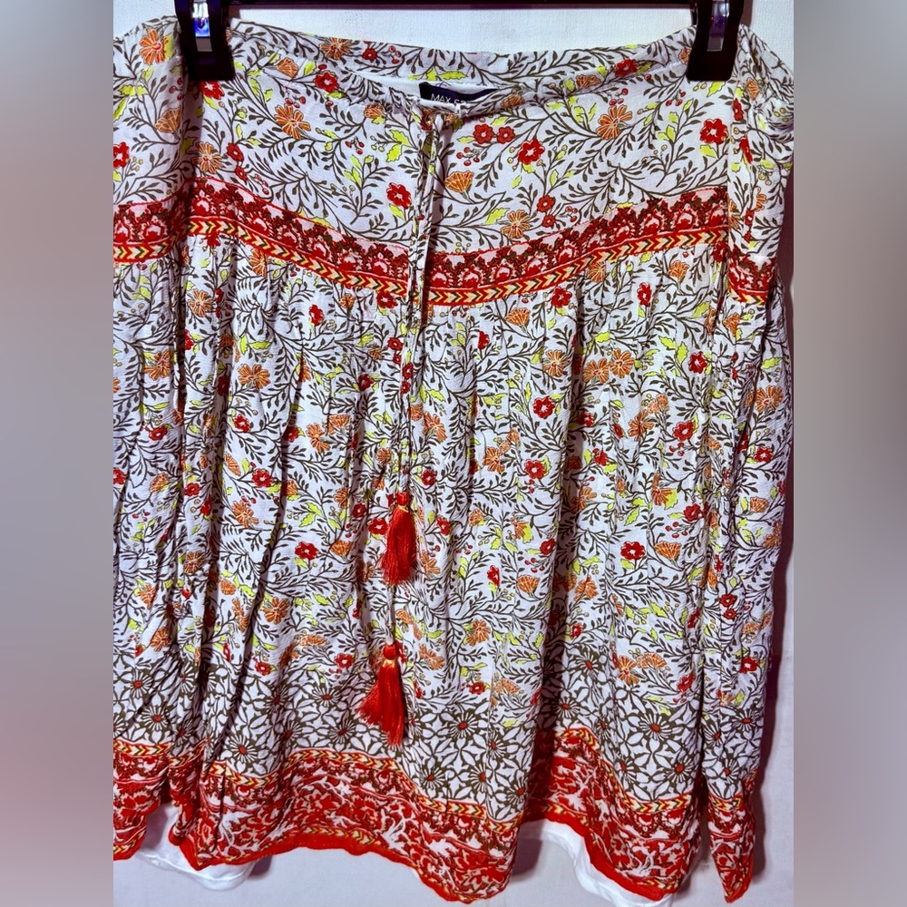 Max Edition Floral A-Line Skirt - Red and White